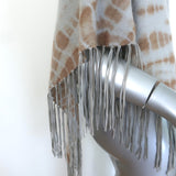 Bajra Tie Dye Triangle Shawl with Suede Fringe Gray Cashmere-Wool