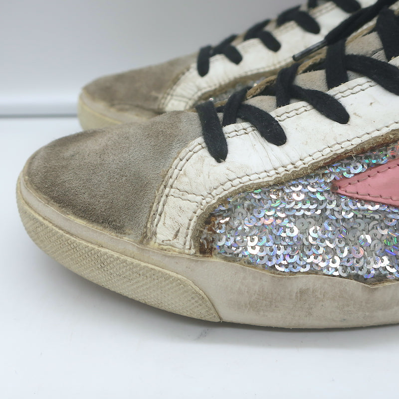 Golden Goose Francy Sequin High-Top Sneakers Silver Size 38