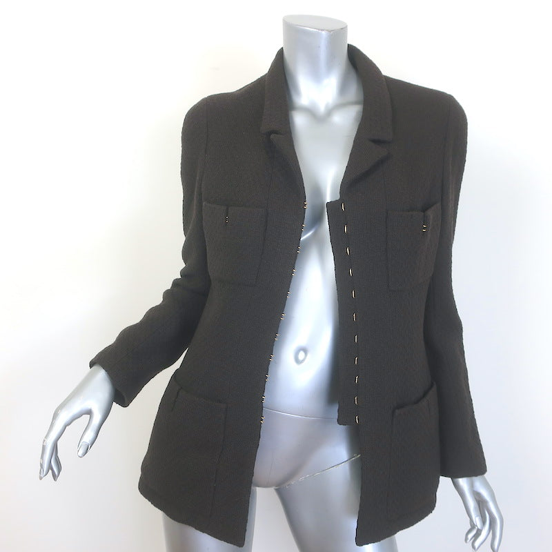 Vintage Chanel 96A Hook &amp; Eye Tweed Jacket Dark Brown Wool Size 38