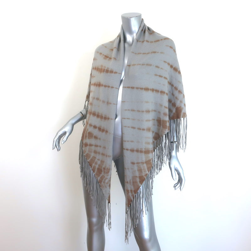 Bajra Tie Dye Triangle Shawl with Suede Fringe Gray Cashmere-Wool