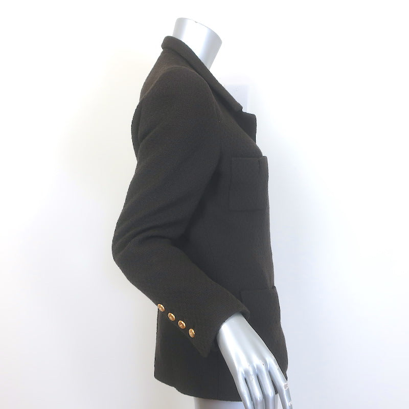 Vintage Chanel 96A Hook &amp; Eye Tweed Jacket Dark Brown Wool Size 38