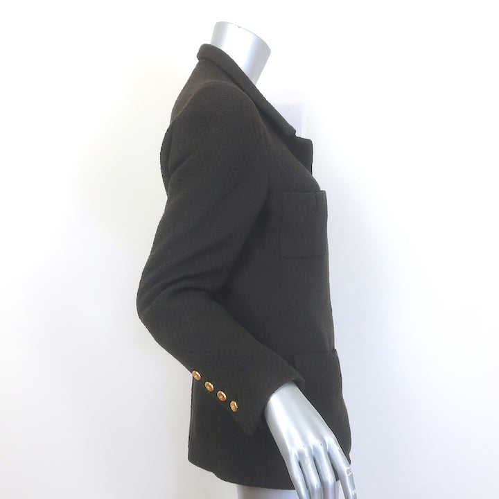 Vintage Chanel 96A Hook &amp; Eye Tweed Jacket Dark Brown Wool Size 38
