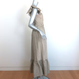 THE GREAT Flutter Sleeve Maxi Wrap Dress Beige Striped Linen-Cotton Size 1
