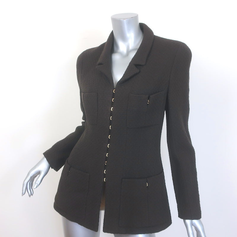 Vintage Chanel 96A Hook &amp; Eye Tweed Jacket Dark Brown Wool Size 38