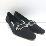 Manolo Blahnik Ansulialo 30 Crystal-Buckle Kitten Heel Pumps Black Silk Size 41