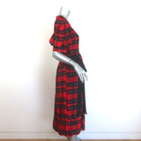 Simone Rocha Tartan Puff Sleeve Bow-Side Midi Dress Red Size UK 6