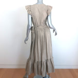 THE GREAT Flutter Sleeve Maxi Wrap Dress Beige Striped Linen-Cotton Size 1