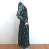 Jason Wu Button-Front Midi Dress Teal Floral Print Smocked Silk Chiffon Size 10