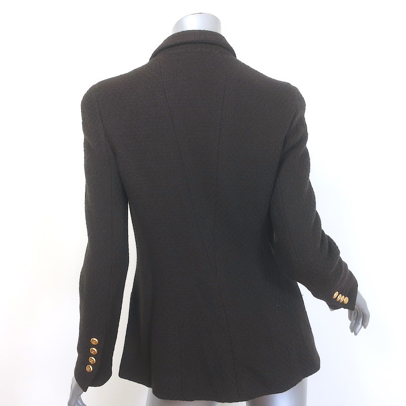 Vintage Chanel 96A Hook &amp; Eye Tweed Jacket Dark Brown Wool Size 38