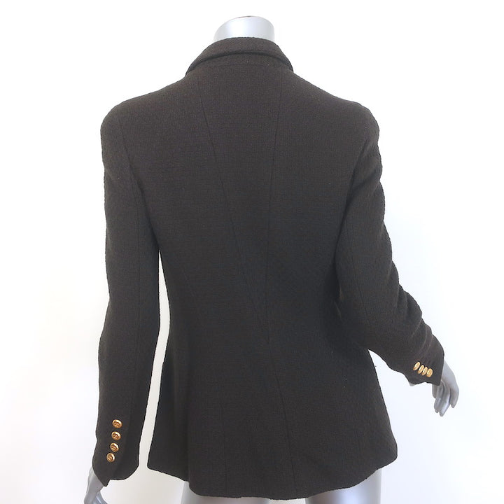 Vintage Chanel 96A Hook &amp; Eye Tweed Jacket Dark Brown Wool Size 38