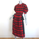 Simone Rocha Tartan Puff Sleeve Bow-Side Midi Dress Red Size UK 6