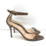 Manolo Blahnik Chaos Sandals Brown Leopard Print Suede Size 38 Ankle Strap Heels