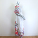 Zimmermann Poppy Shirred Waist Midi Dress White Floral Print Linen Size 2