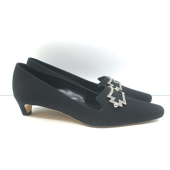 Manolo Blahnik Ansulialo 30 Crystal-Buckle Kitten Heel Pumps Black Silk Size 41