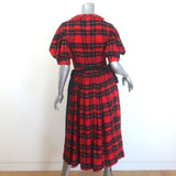 Simone Rocha Tartan Puff Sleeve Bow-Side Midi Dress Red Size UK 6