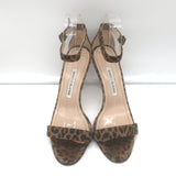 Manolo Blahnik Chaos Sandals Brown Leopard Print Suede Size 38 Ankle Strap Heels
