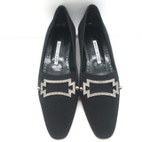 Manolo Blahnik Ansulialo 30 Crystal-Buckle Kitten Heel Pumps Black Silk Size 41