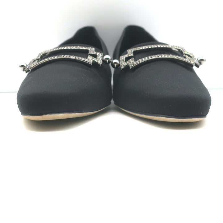 Manolo Blahnik Ansulialo 30 Crystal-Buckle Kitten Heel Pumps Black Silk Size 41