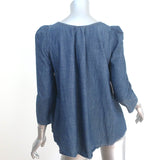 THE GREAT Denim Puff Sleeve Top Blue Cotton Size 0
