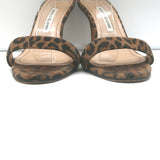 Manolo Blahnik Chaos Sandals Brown Leopard Print Suede Size 38 Ankle Strap Heels