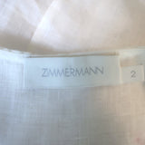 Zimmermann Poppy Shirred Waist Midi Dress White Floral Print Linen Size 2