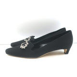 Manolo Blahnik Ansulialo 30 Crystal-Buckle Kitten Heel Pumps Black Silk Size 41