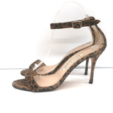 Manolo Blahnik Chaos Sandals Brown Leopard Print Suede Size 38 Ankle Strap Heels