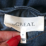 THE GREAT Denim Puff Sleeve Top Blue Cotton Size 0