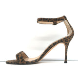 Manolo Blahnik Chaos Sandals Brown Leopard Print Suede Size 38 Ankle Strap Heels