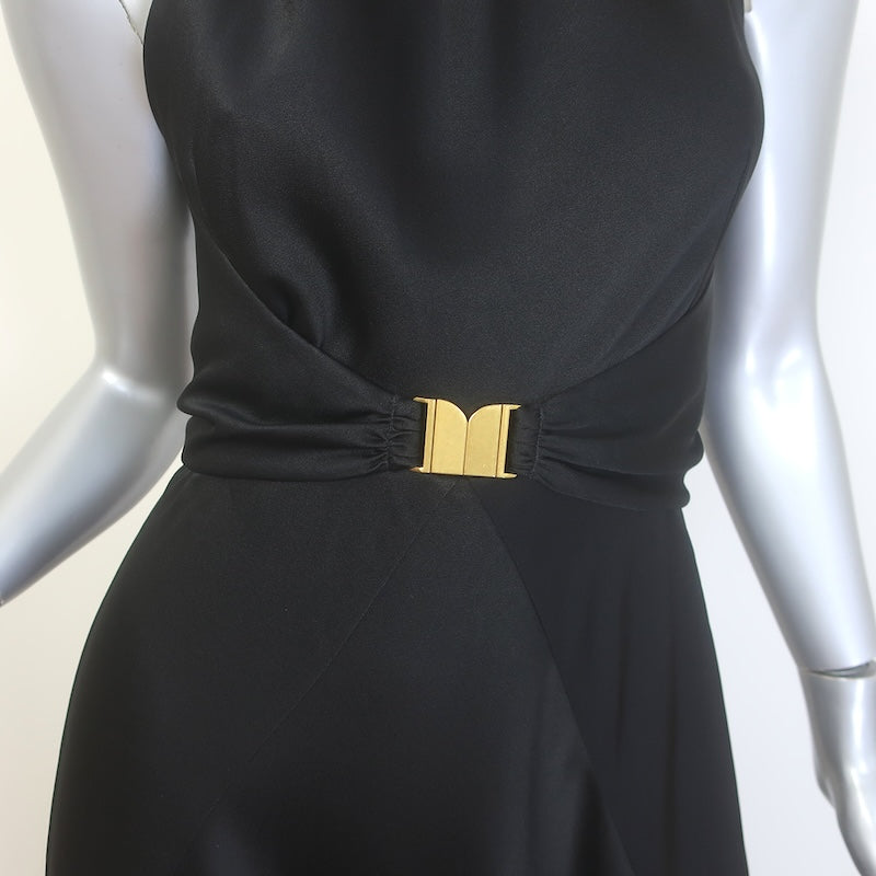 ME+EM Beautifully Draped Belted Halter Gown Black Fluid Satin Size US 2 NEW