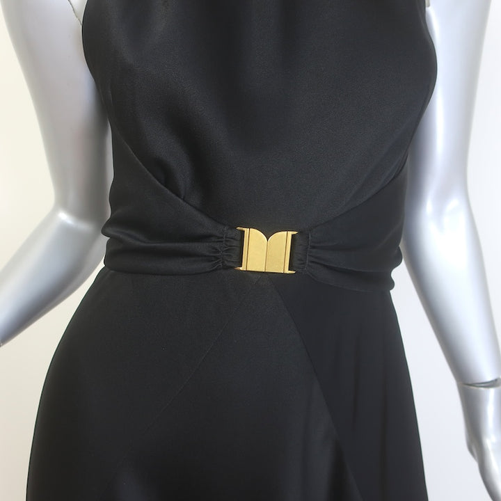 ME+EM Beautifully Draped Belted Halter Gown Black Fluid Satin Size US 2 NEW