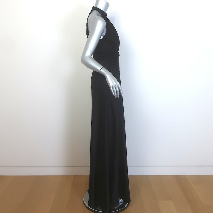 ME+EM Beautifully Draped Belted Halter Gown Black Fluid Satin Size US 2 NEW