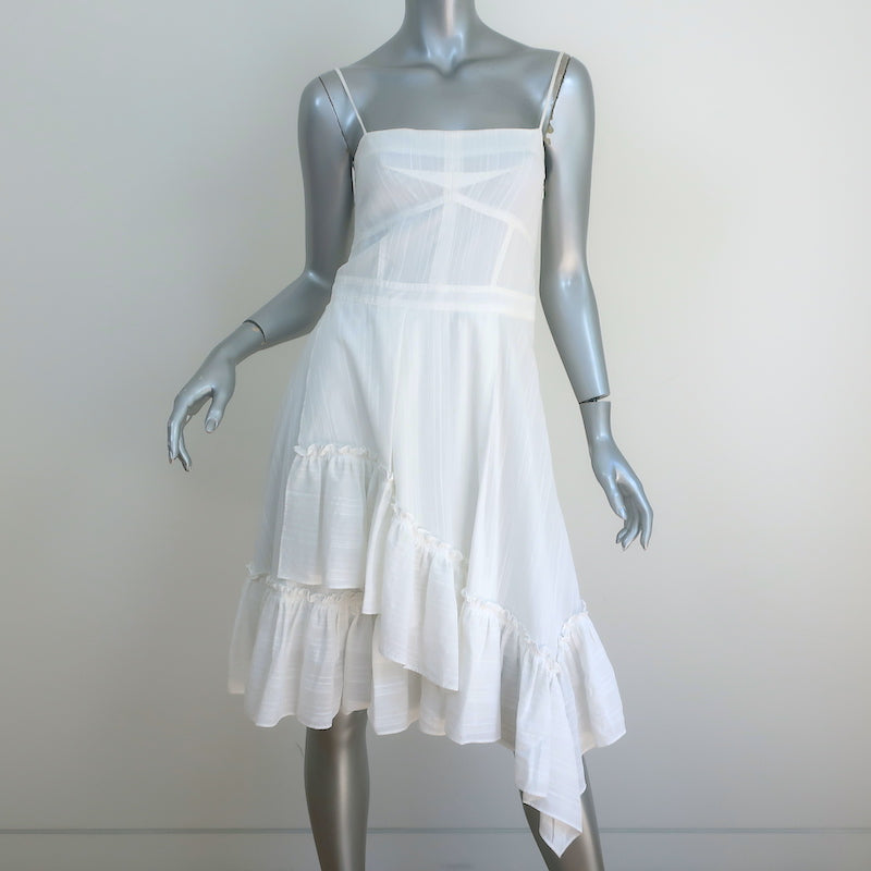 Derek Lam 10 Crosby Asymmetric Ruffle Hem Dress White Cotton Size 4 NE Celebrity Owned Derek Lam 10 Crosby Asymmetric Ruffle Hem Dress White Cotton Size 4 NE Celebrity Owned