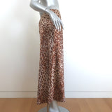 Reformation Pratt Midi Skirt Beige Leopard Print Silk Satin Size 12 NEW