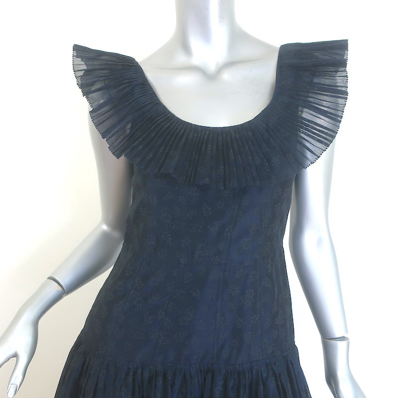 Ulla Johnson Coretta Ruffled Organza Midi Dress Navy Floral Print Size 2