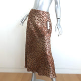 Reformation Pratt Midi Skirt Beige Leopard Print Silk Satin Size 12 NEW