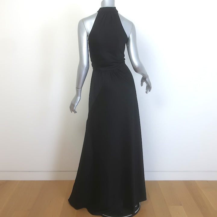 ME+EM Beautifully Draped Belted Halter Gown Black Fluid Satin Size US 2 NEW