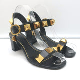 Valentino Roman Stud 60mm Sandals Black Leather Size 36 Ankle Strap Heels