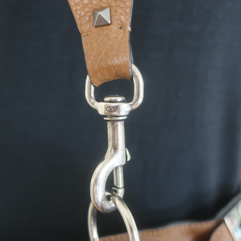 Valentino Rolling Rockstud Guitar Strap Flip-Lock Messenger Bag Brown Leather