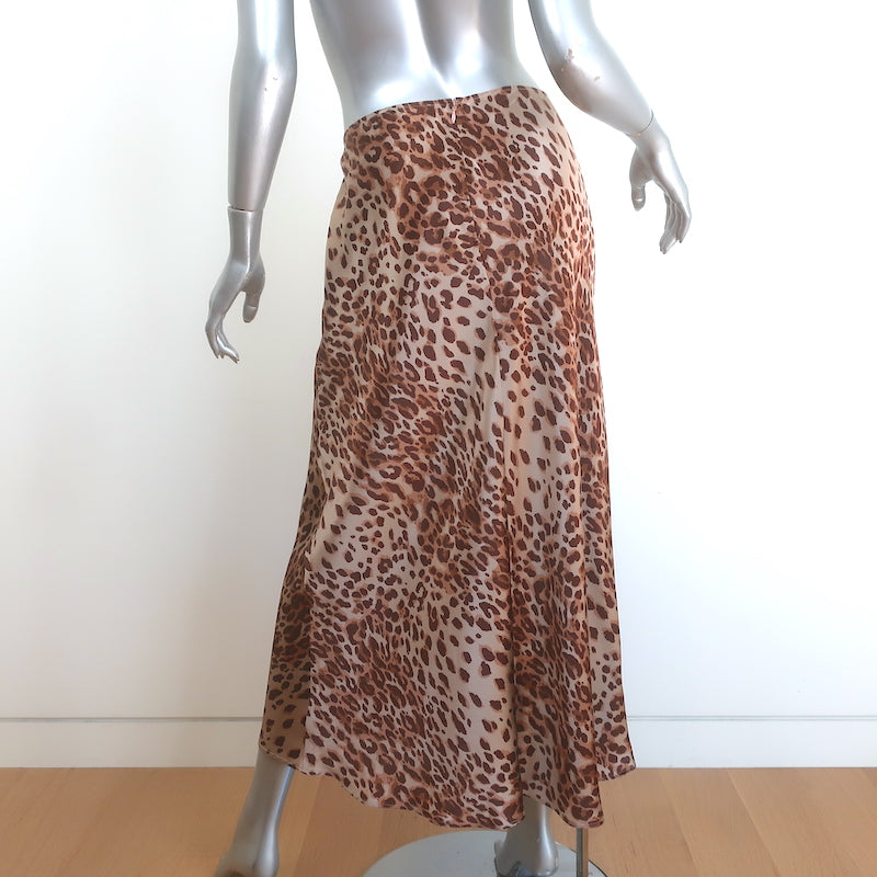 Reformation Pratt Midi Skirt Beige Leopard Print Silk Satin Size 12 NEW