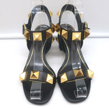 Valentino Roman Stud 60mm Sandals Black Leather Size 36 Ankle Strap Heels