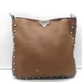 Valentino Rolling Rockstud Guitar Strap Flip-Lock Messenger Bag Brown Leather