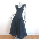 Ulla Johnson Coretta Ruffled Organza Midi Dress Navy Floral Print Size 2