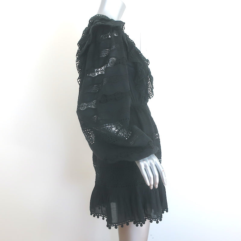 Ulla Johnson Jolie Ruffled Lace-Trimmed Mini Dress Black Cotton-Blend Size 2