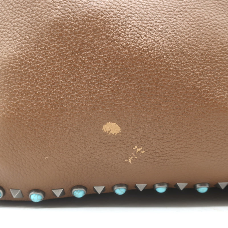 Valentino Rolling Rockstud Guitar Strap Flip-Lock Messenger Bag Brown Leather
