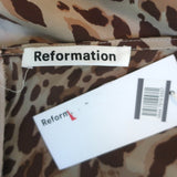 Reformation Pratt Midi Skirt Beige Leopard Print Silk Satin Size 12 NEW
