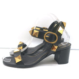 Valentino Roman Stud 60mm Sandals Black Leather Size 36 Ankle Strap Heels