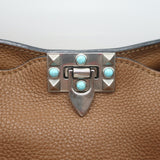 Valentino Rolling Rockstud Guitar Strap Flip-Lock Messenger Bag Brown Leather