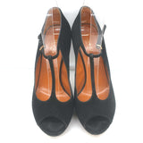 Gucci Betty T-Strap Platform Pumps Black Suede Size 37.5 Peep Toe Heels