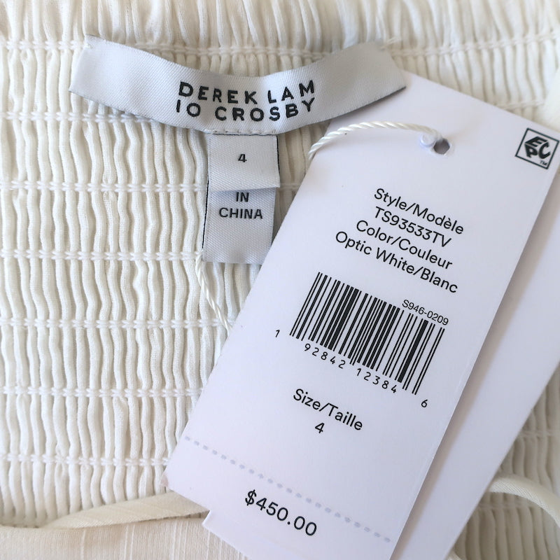 Derek Lam 10 Crosby Asymmetric Ruffle Hem Dress White Cotton Size 4 NEW